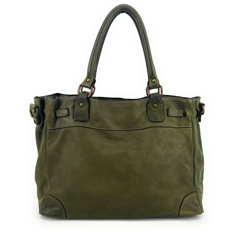 Sac cabas en cuir vintage MISS JEANNE Vert olive