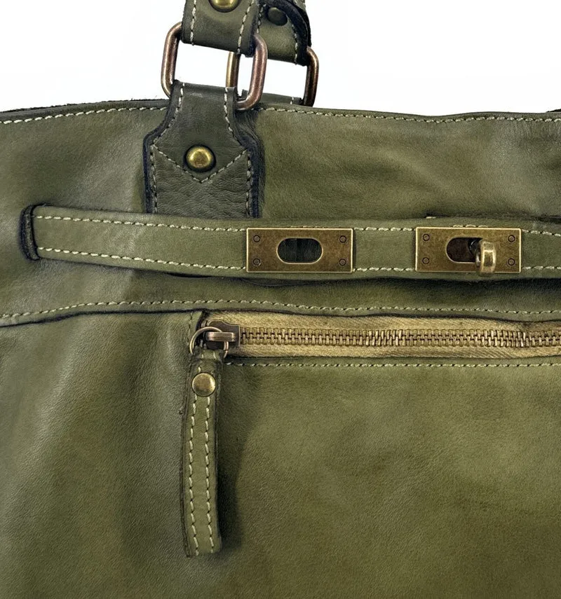 Sac cabas en cuir vintage MISS JEANNE Vert olive
