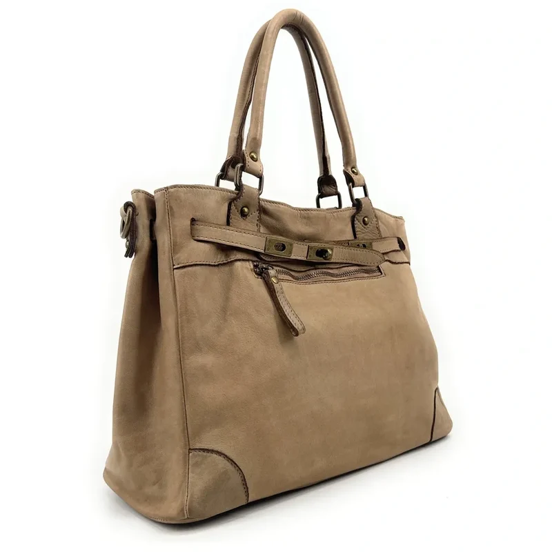 Sac cabas en cuir vintage MISS JEANNE Taupe