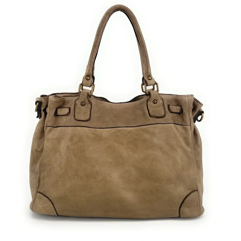 Sac cabas en cuir vintage MISS JEANNE Taupe