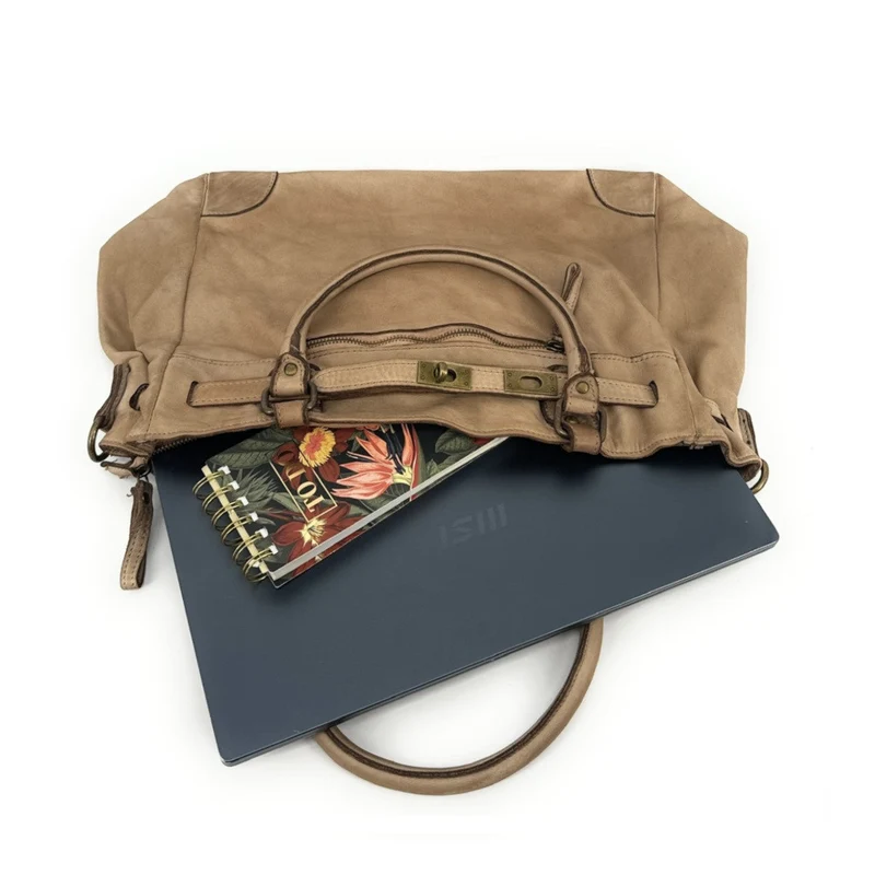 Sac cabas en cuir vintage MISS JEANNE Taupe