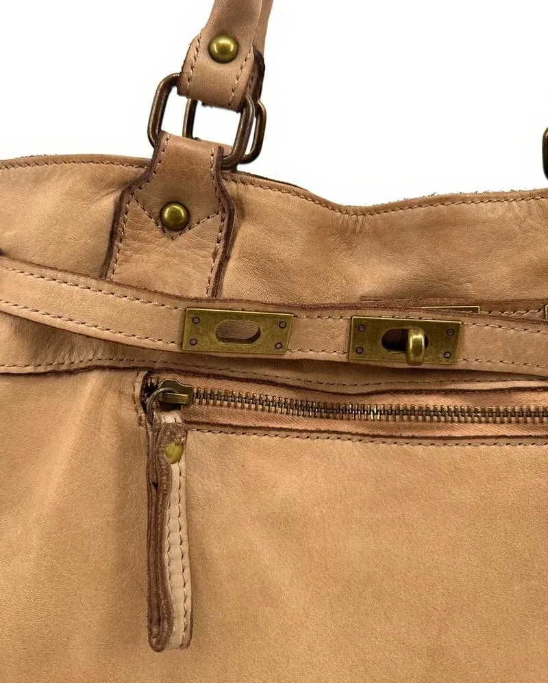 Sac cabas en cuir vintage MISS JEANNE Taupe