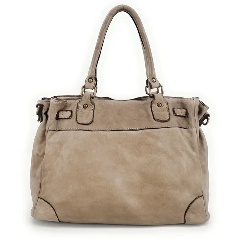 Sac cabas en cuir vintage MISS JEANNE Taupe clair