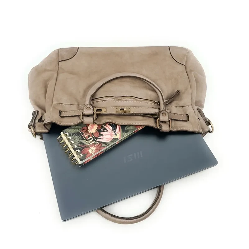 Sac cabas en cuir vintage MISS JEANNE Taupe clair