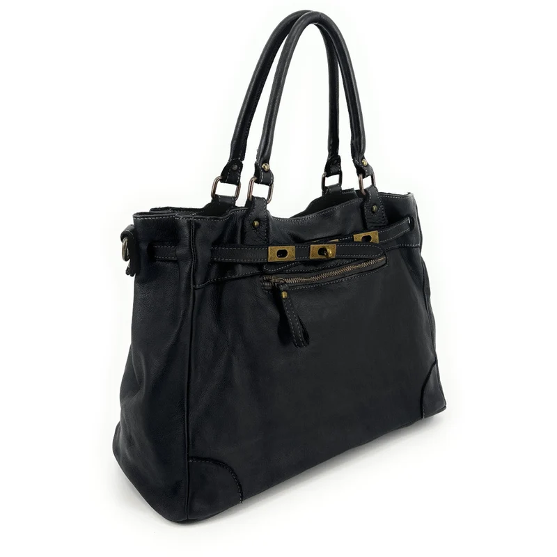 Sac cabas en cuir vintage MISS JEANNE Noir
