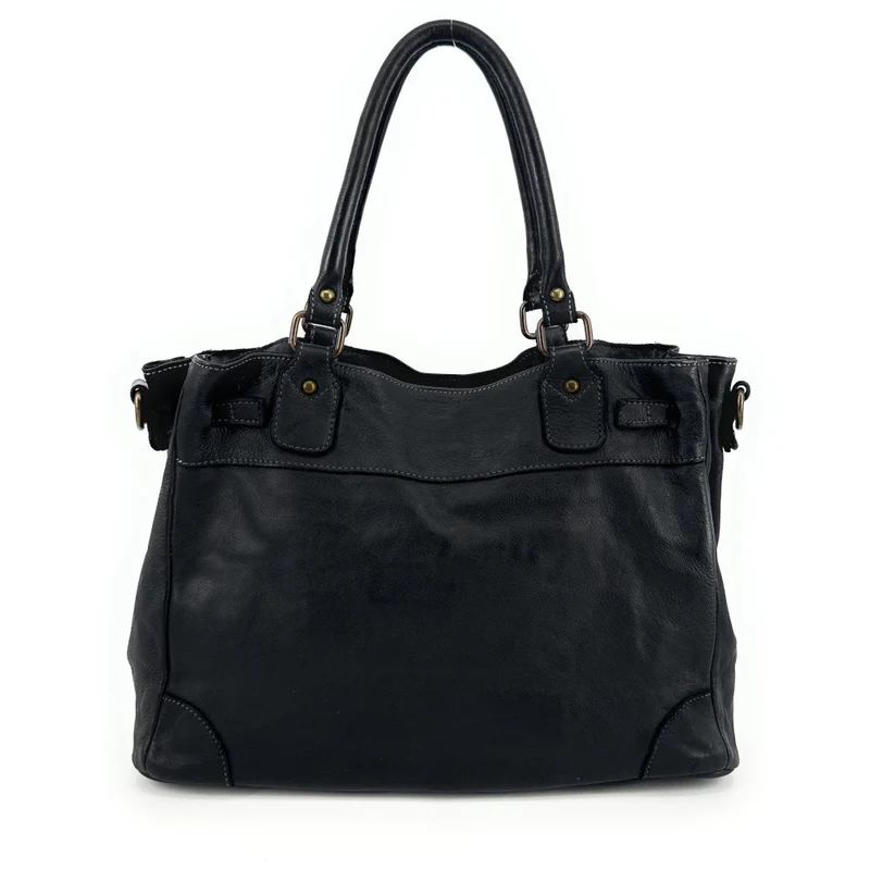Sac cabas en cuir vintage MISS JEANNE Noir