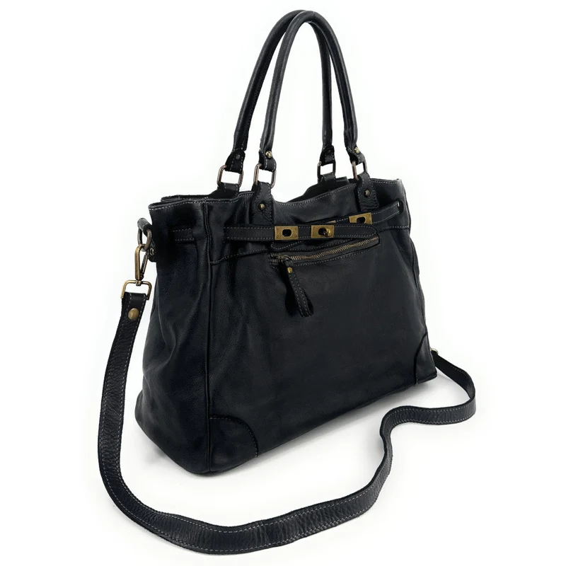 Sac cabas en cuir vintage MISS JEANNE Noir