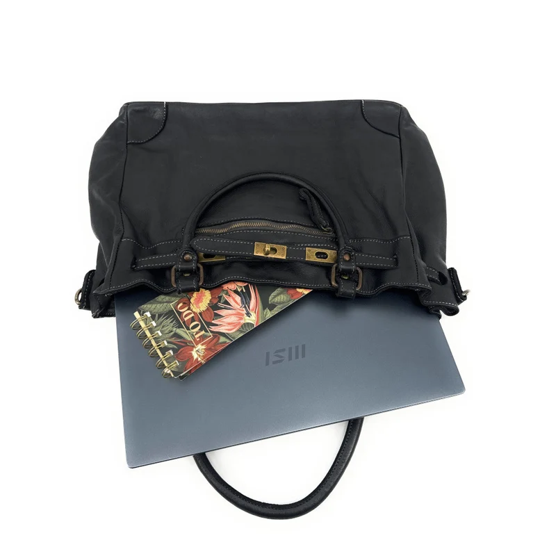 Sac cabas en cuir vintage MISS JEANNE Noir