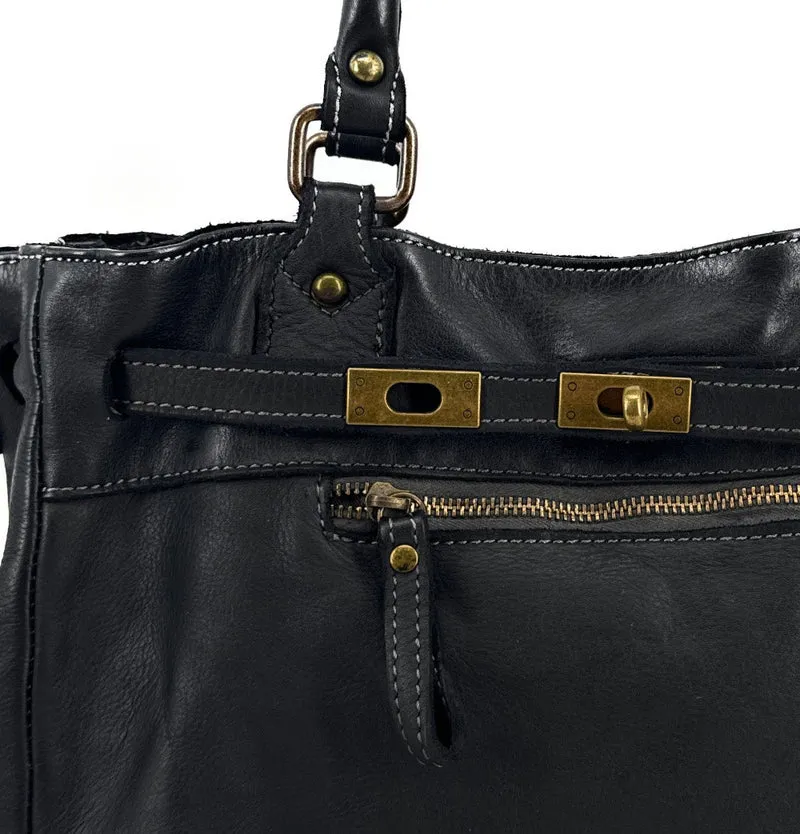Sac cabas en cuir vintage MISS JEANNE Noir