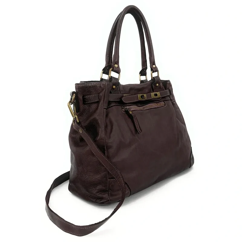 Sac cabas en cuir vintage MISS JEANNE Marron Chocolat