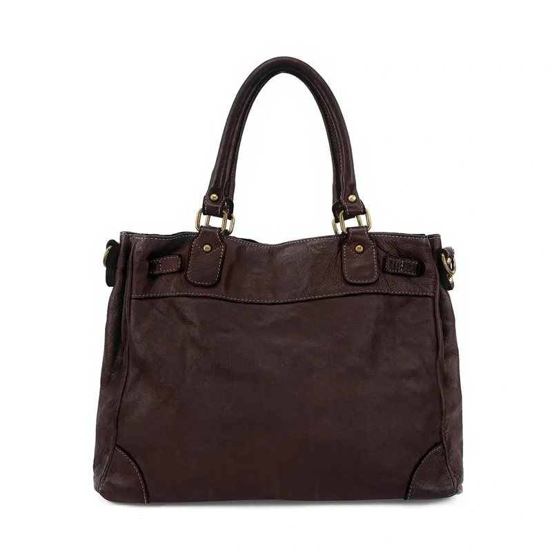 Sac cabas en cuir vintage MISS JEANNE Marron Chocolat