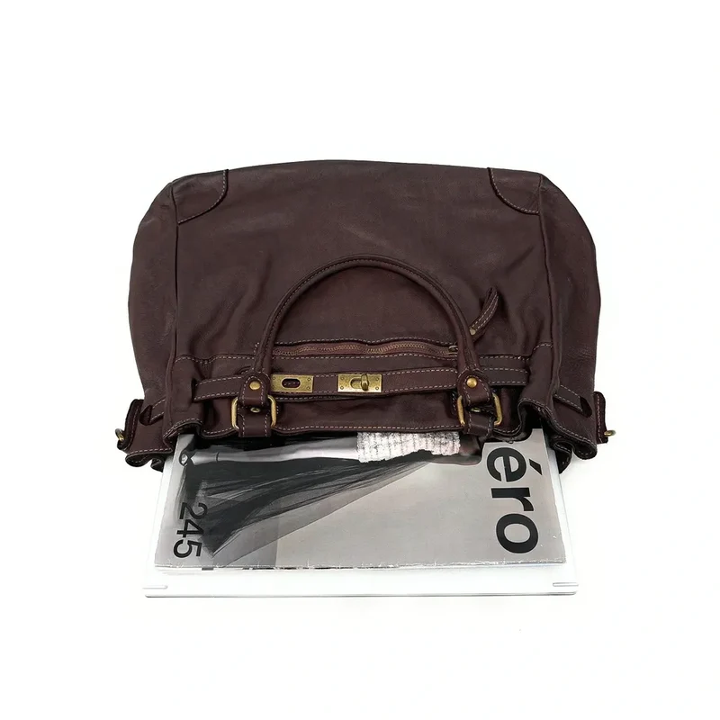 Sac cabas en cuir vintage MISS JEANNE Marron Chocolat