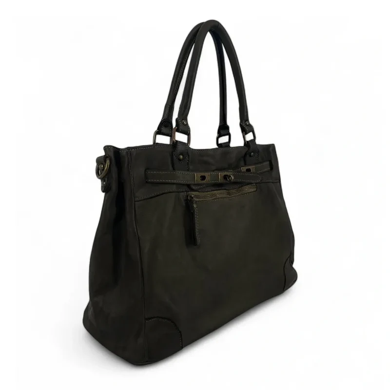 Sac cabas en cuir vintage MISS JEANNE Kaki foncé