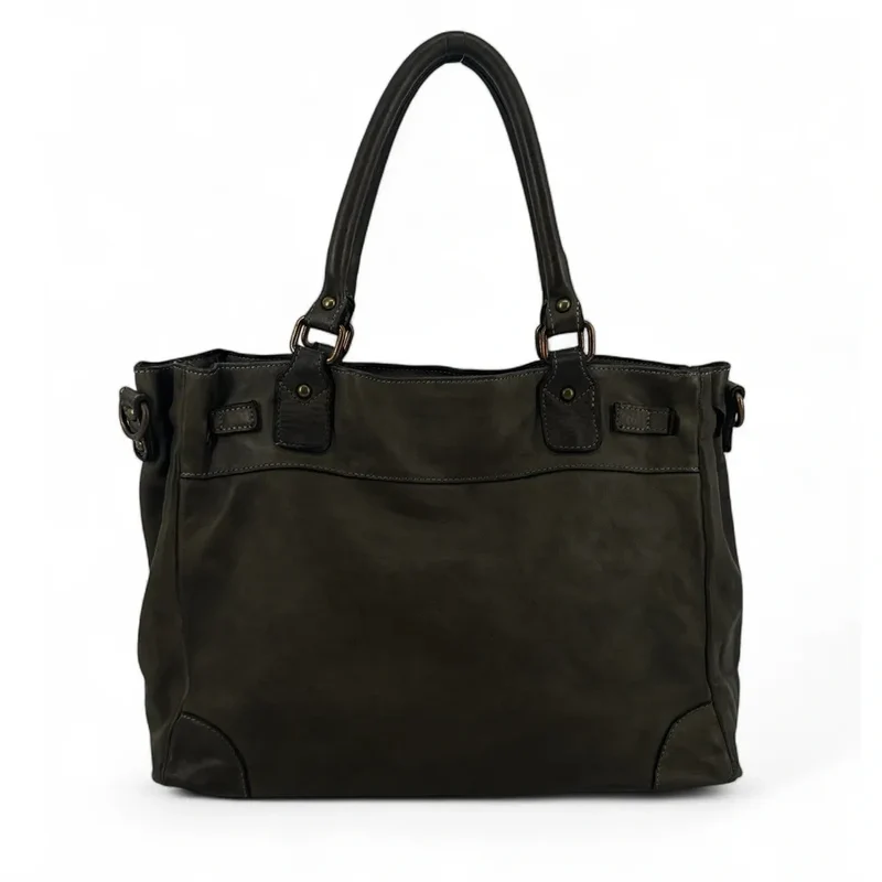 Sac cabas en cuir vintage MISS JEANNE Kaki foncé