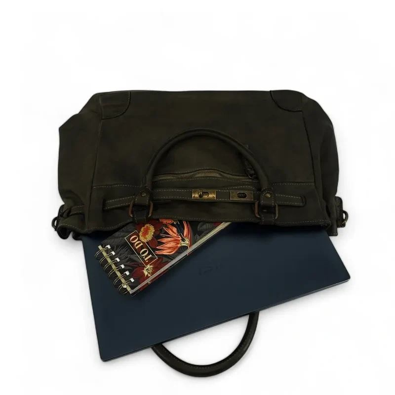 Sac cabas en cuir vintage MISS JEANNE Kaki foncé