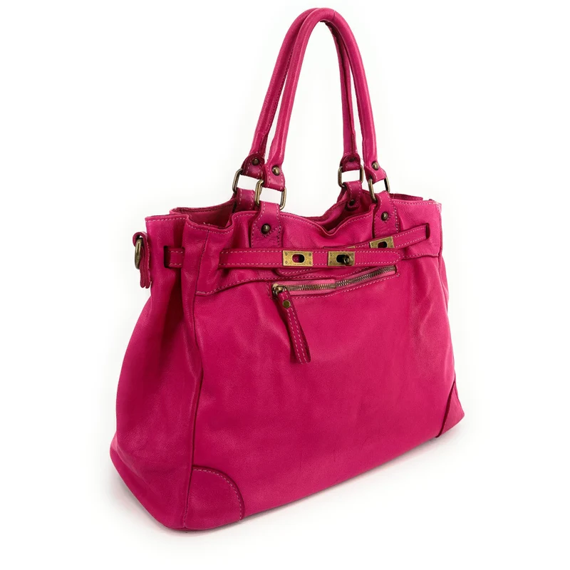 Sac cabas en cuir vintage MISS JEANNE Rose fuchsia