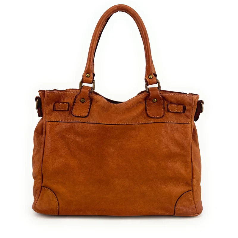 Sac cabas en cuir vintage MISS JEANNE Camel foncé