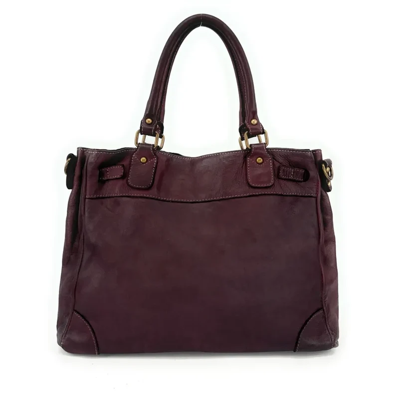 Sac cabas en cuir vintage MISS JEANNE Rouge bordeaux