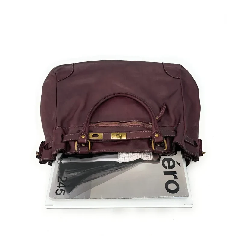 Sac cabas en cuir vintage MISS JEANNE Rouge bordeaux