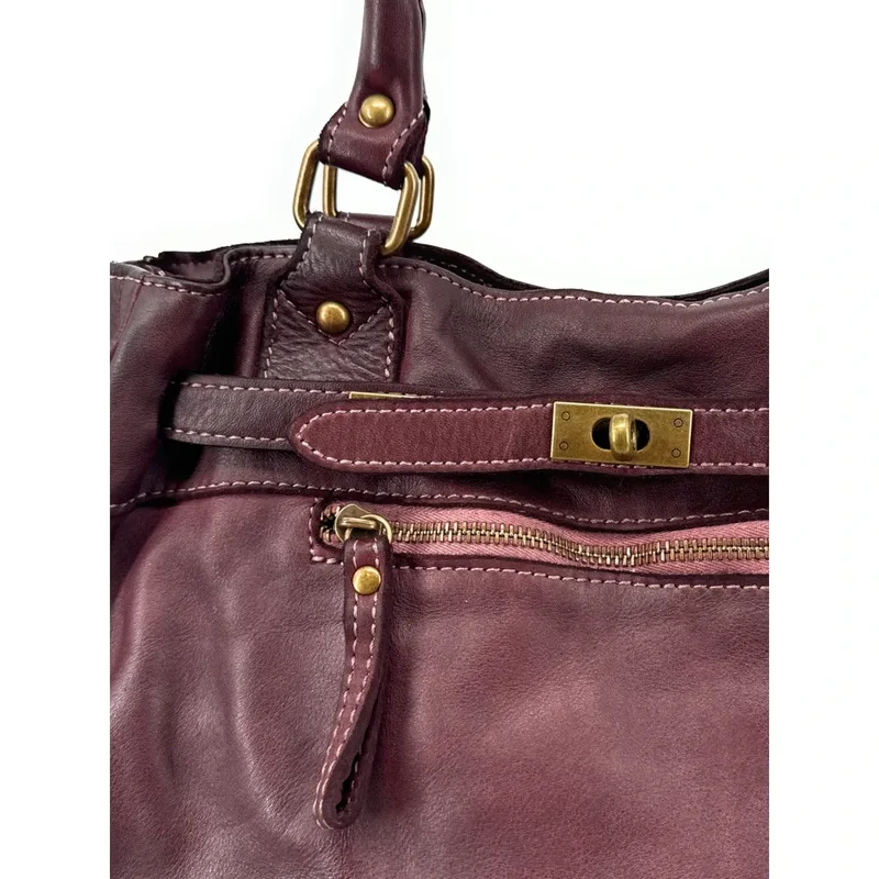 Sac cabas en cuir vintage MISS JEANNE Rouge bordeaux