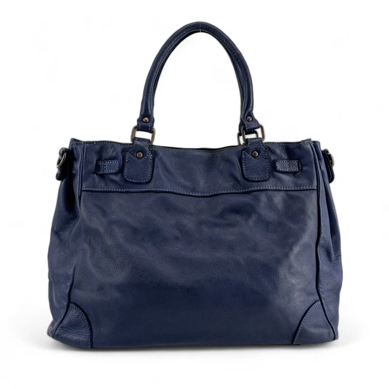 Sac cabas en cuir vintage MISS JEANNE Bleu profond