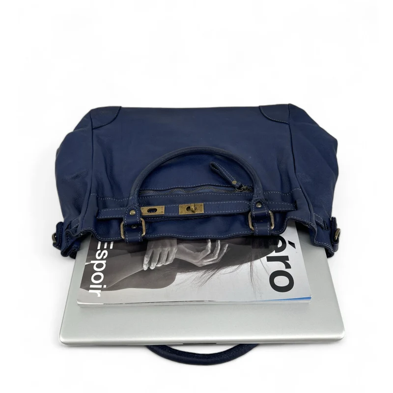 Sac cabas en cuir vintage MISS JEANNE Bleu profond