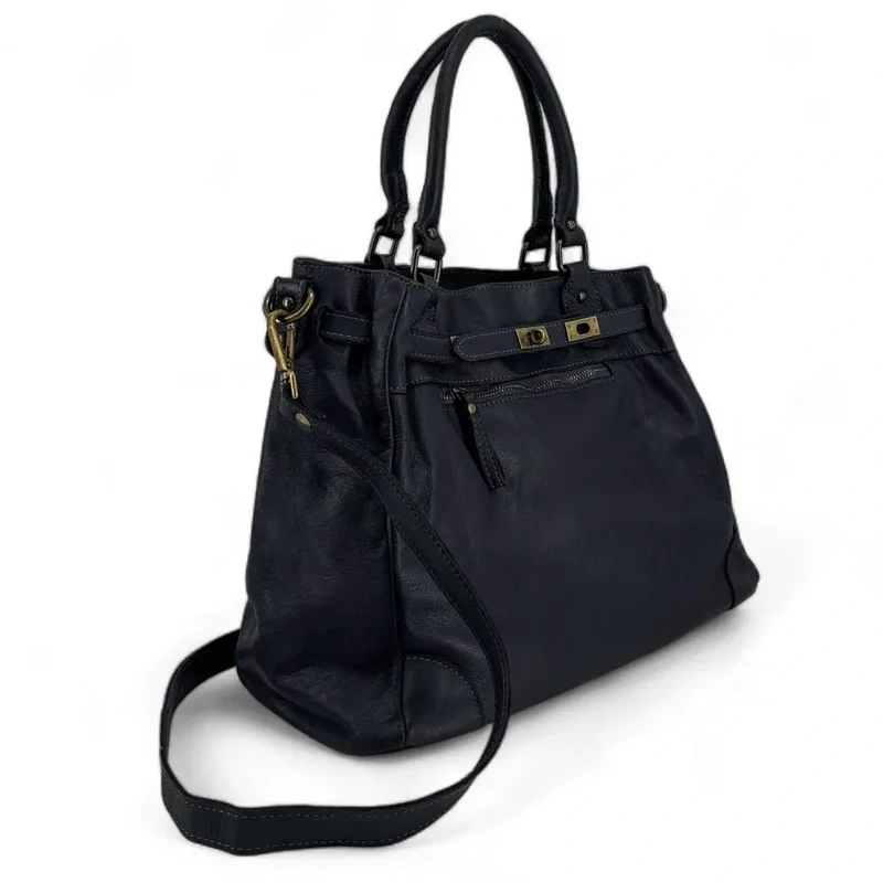 Sac cabas en cuir vintage MISS JEANNE Bleu marine