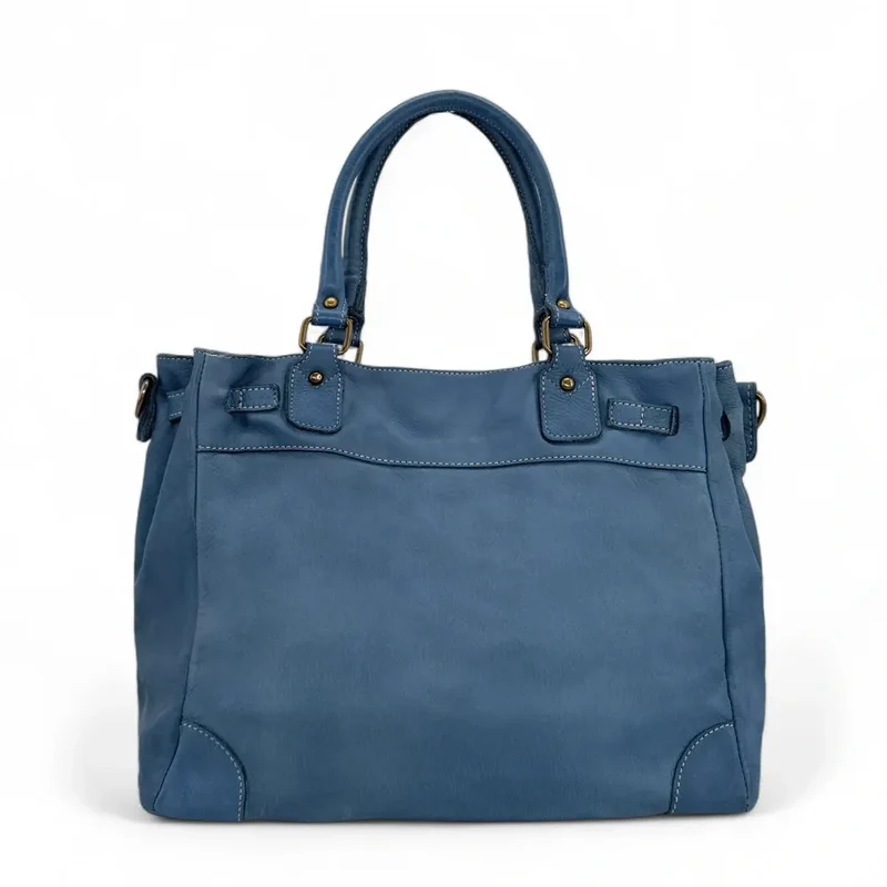 Sac cabas en cuir vintage MISS JEANNE Bleu denim