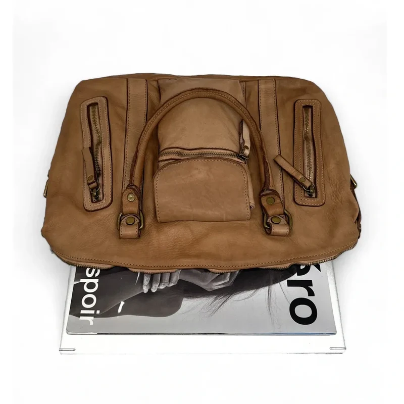 Sac porté épaule en cuir vintage MISS MY Taupe