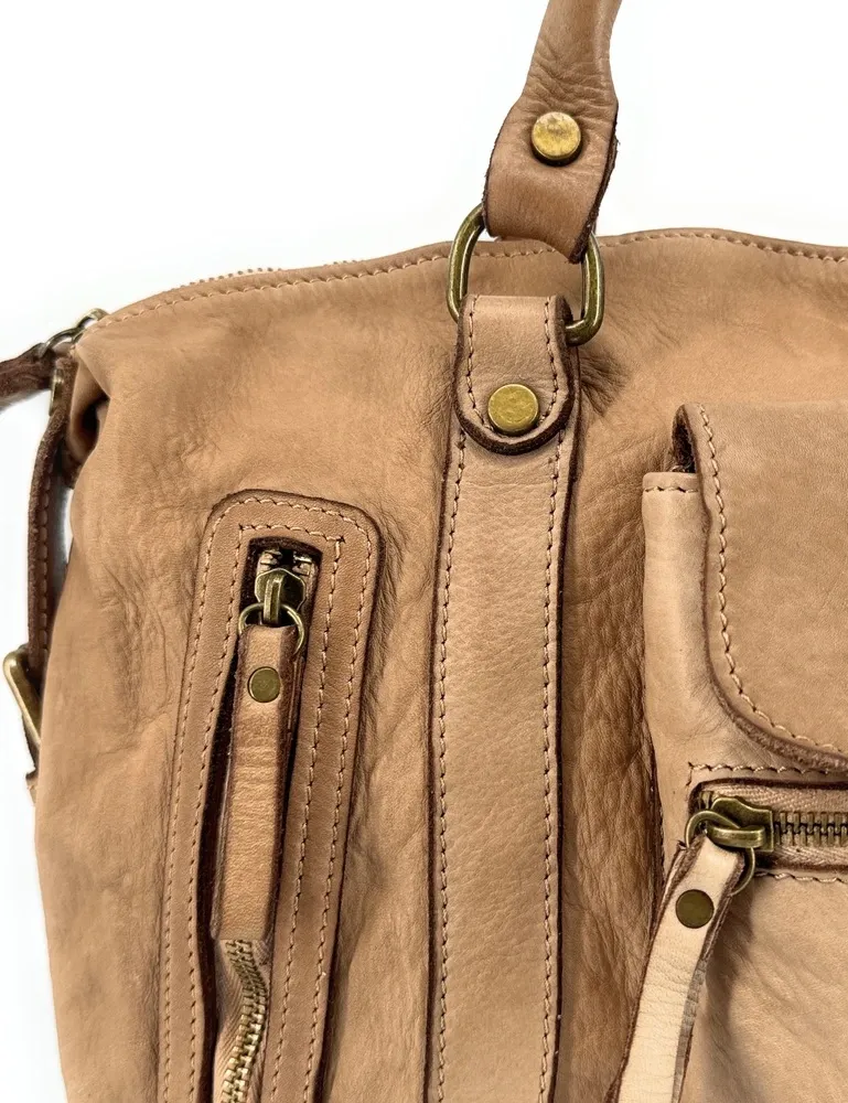 Sac porté épaule en cuir vintage MISS MY Taupe