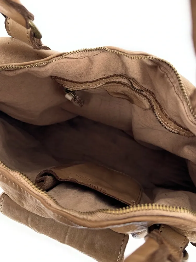 Sac porté épaule en cuir vintage MISS MY Taupe