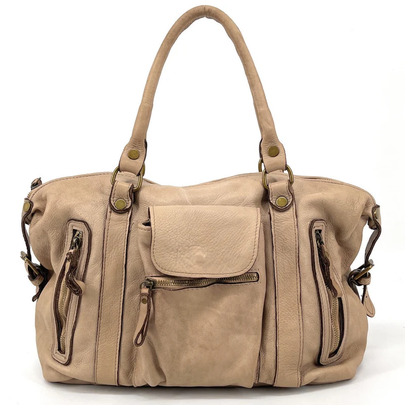 Sac porté épaule en cuir vintage MISS MY Taupe clair