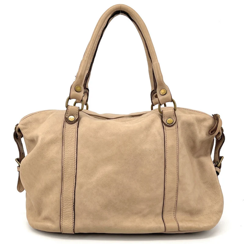 Sac porté épaule en cuir vintage MISS MY Taupe clair