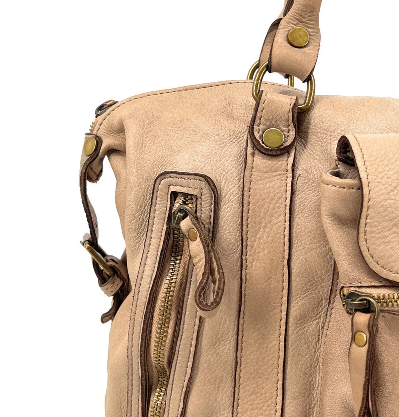 Sac porté épaule en cuir vintage MISS MY Taupe clair
