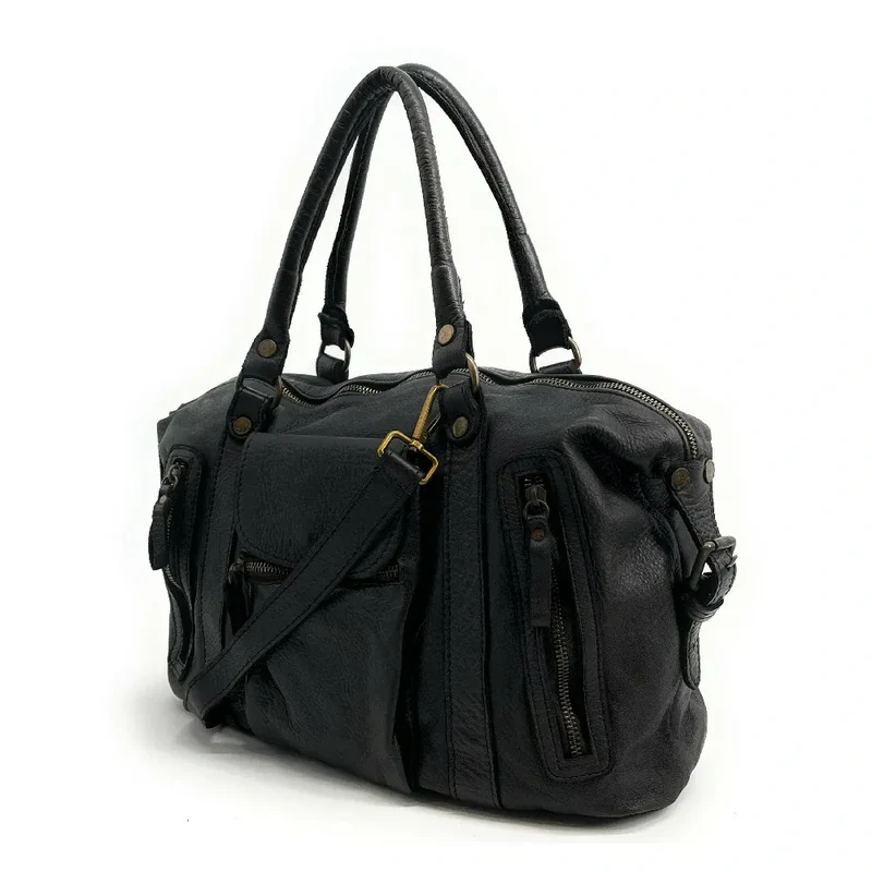 Sac porté épaule en cuir vintage MISS MY Noir