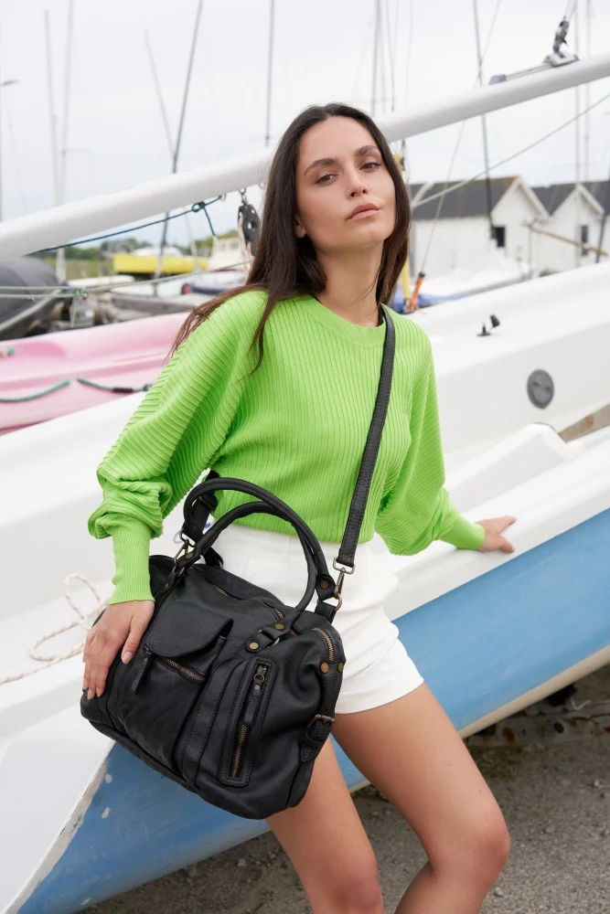 Sac porté épaule en cuir vintage MISS MY Noir