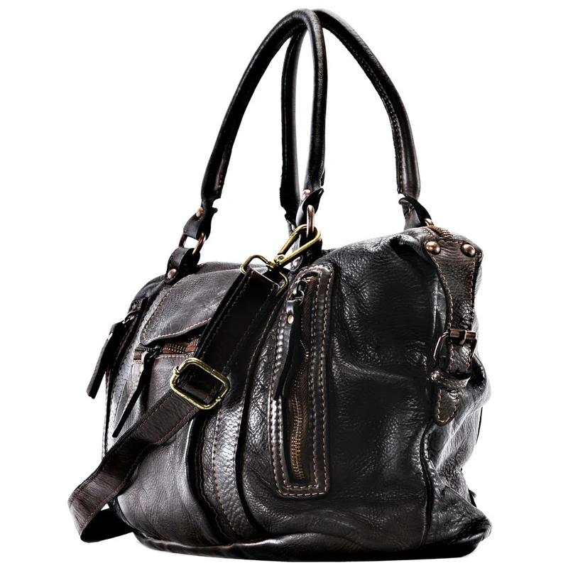 Sac porté épaule en cuir vintage MISS MY Chocolat