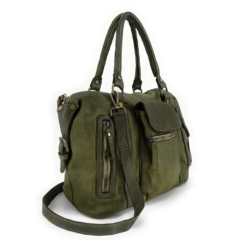 Sac porté épaule en cuir vintage MISS MY Kaki