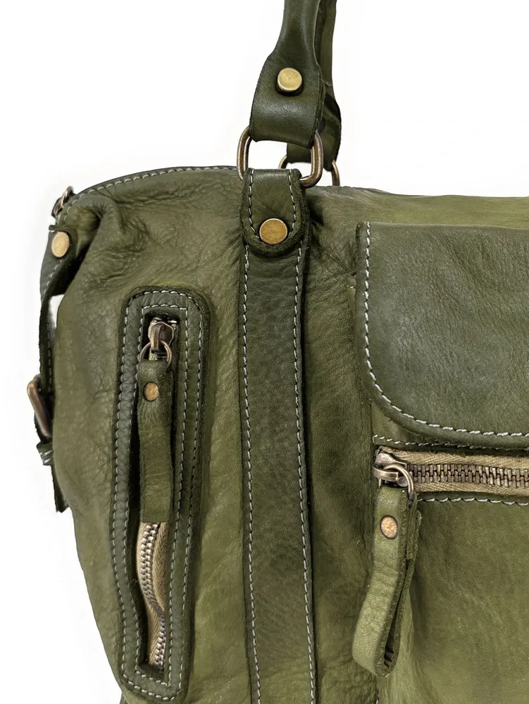 Sac porté épaule en cuir vintage MISS MY Kaki