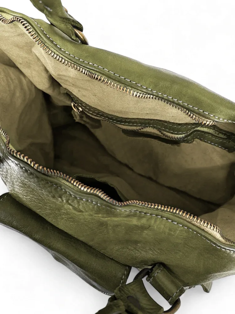 Sac porté épaule en cuir vintage MISS MY Kaki