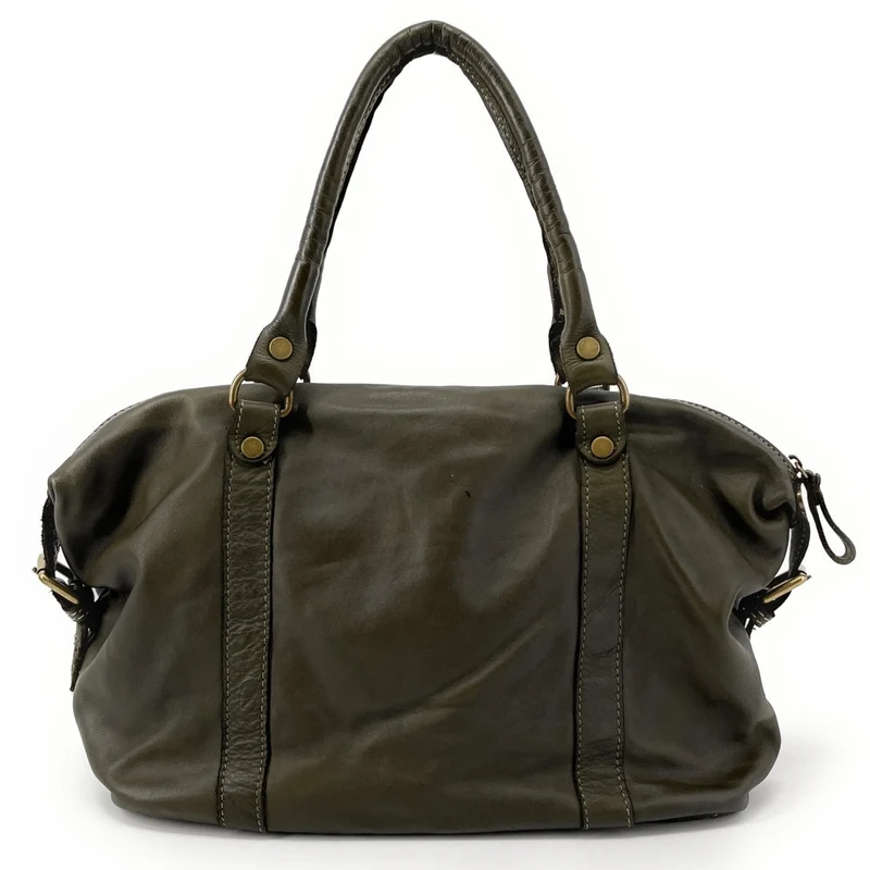 Sac porté épaule en cuir vintage MISS MY Kaki foncé