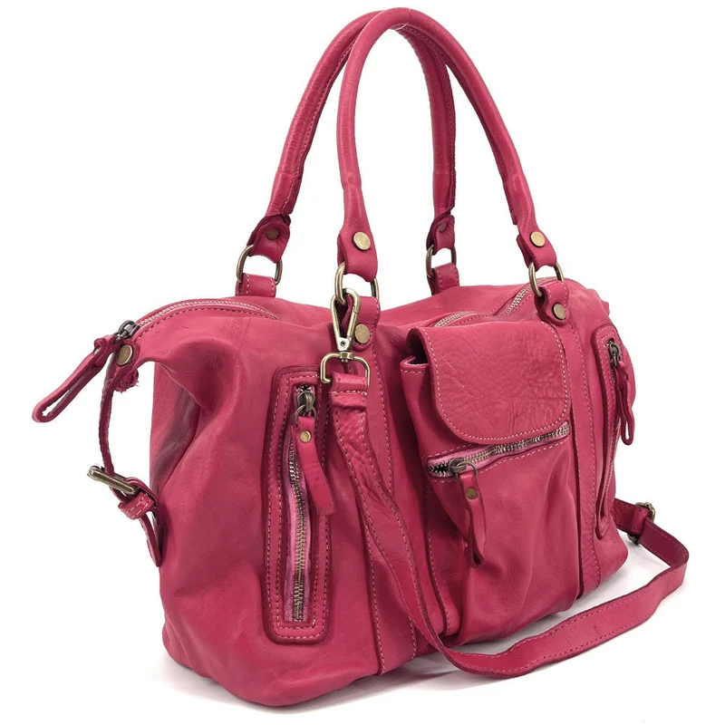 Sac porté épaule en cuir vintage MISS MY Rose fuchsia