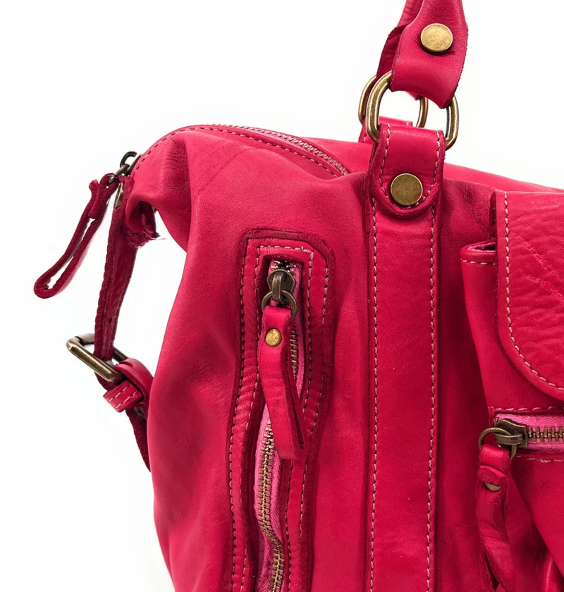 Sac porté épaule en cuir vintage MISS MY Rose fuchsia