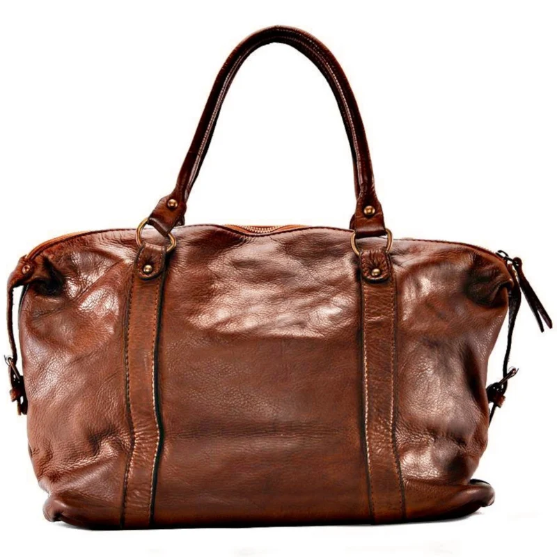 Sac porté épaule en cuir vintage MISS MY Marron Cognac foncé