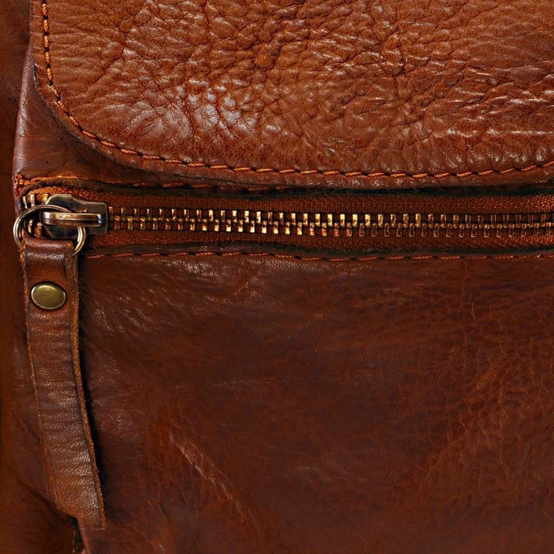 Sac porté épaule en cuir vintage MISS MY Marron Cognac foncé