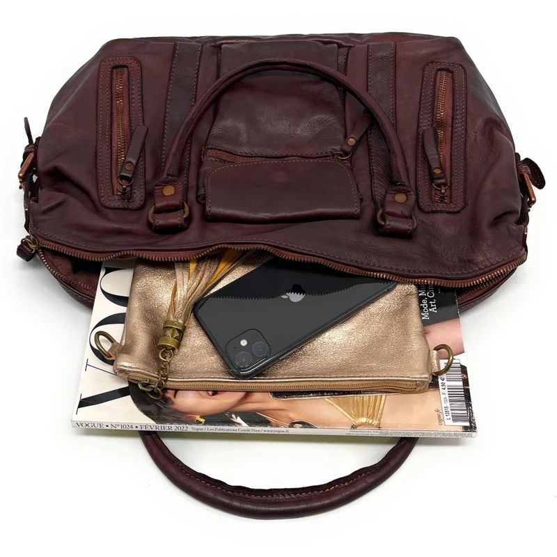Sac porté épaule en cuir vintage MISS MY Bordeaux