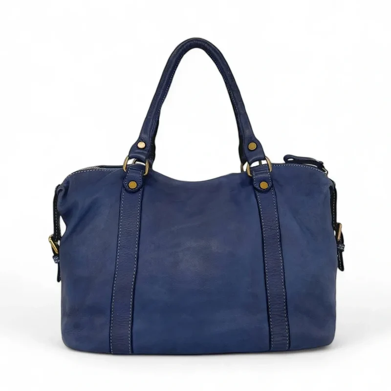 Sac porté épaule en cuir vintage MISS MY Bleu profond