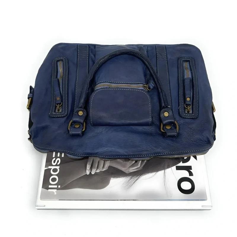 Sac porté épaule en cuir vintage MISS MY Bleu profond