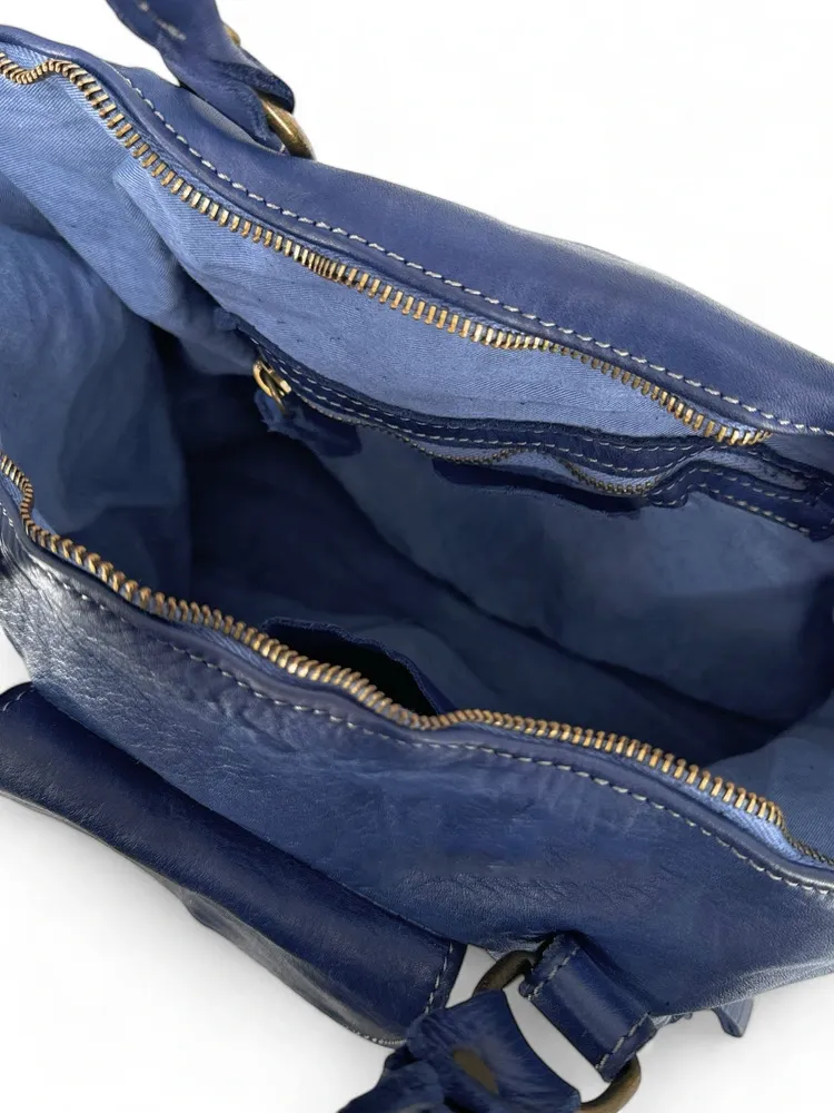 Sac porté épaule en cuir vintage MISS MY Bleu profond