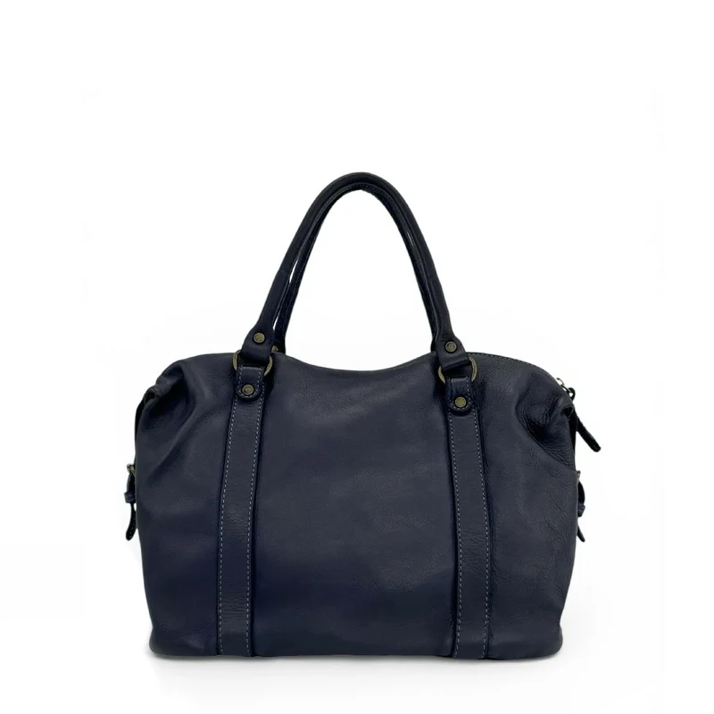 Sac porté épaule en cuir vintage MISS MY Bleu marine